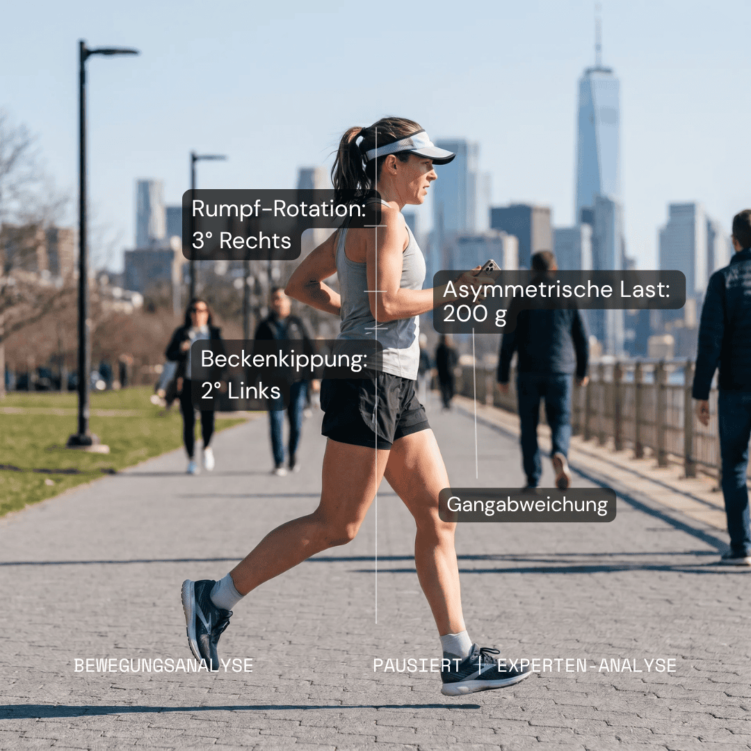 Läufer im Laufschritt, Handy in der Hand, sichtbare Asymmetrie