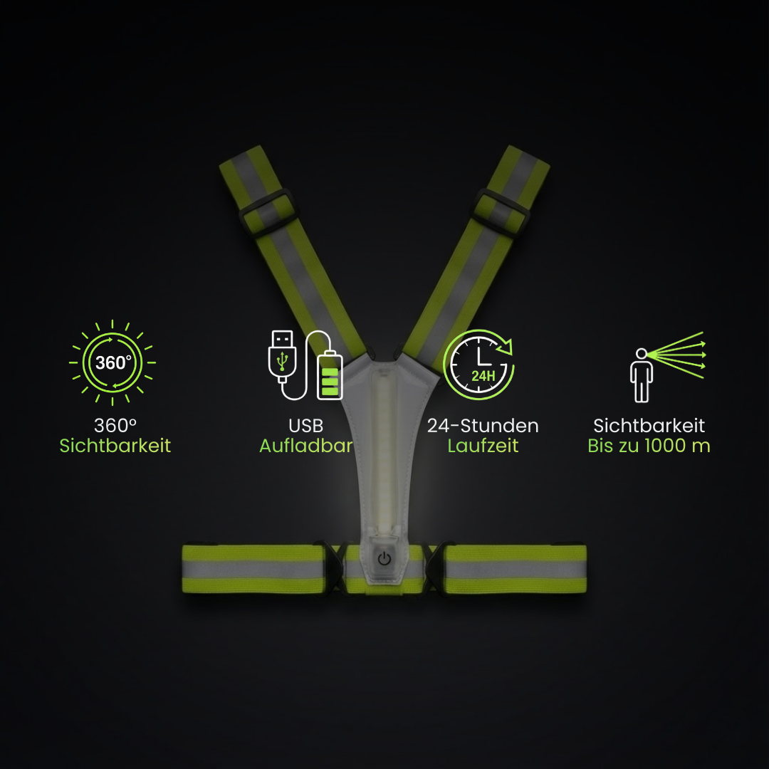 LED-Laufweste verstellbar für alle Größen – Nahaufnahme Material | Helvio