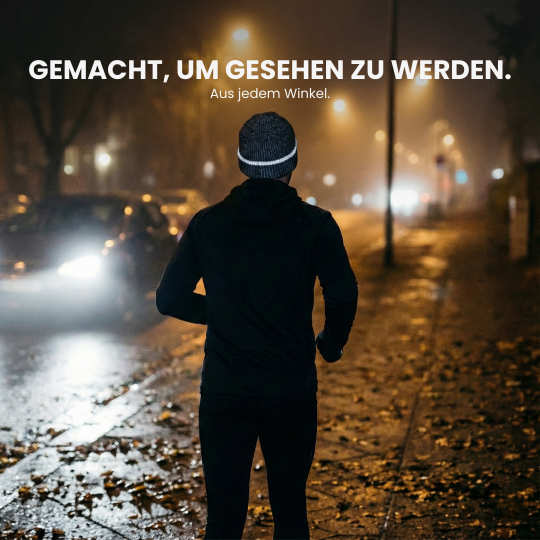 Laufmütze reflektierend 360° Reflektoren für Nachtläufe – Anwendungsansicht | Helvio